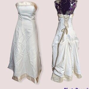 David's Bridal Size 6 Ivory‎ Cream Trim Satin Wedding Dress Gown Michaelangelo